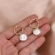 Gold Huggie Hoops with Coin Freshwater Pearl Drops Earrings